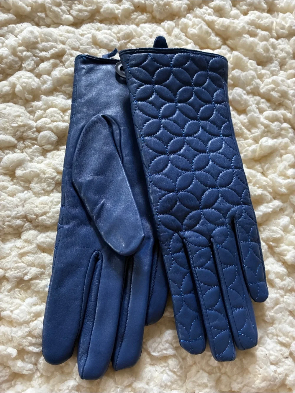 Quilted Royal Blue Leather Women's Gloves